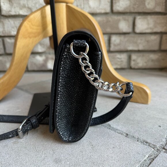 KARL LAGERFELD PARIS STRUCTURED FLAP OVER CROSSBODY CLUTCH BLACK GREY VEGAN - Picture 5 of 14